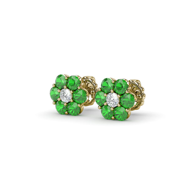 Magnolia Emerald And Diamond Stud Earrings