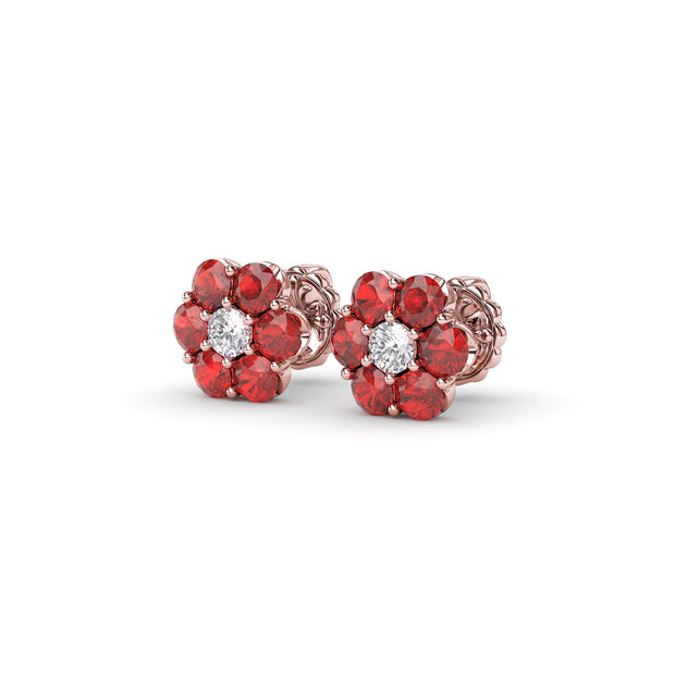 Magnolia Ruby And Diamond Stud Earrings