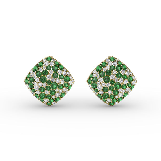 Large Pavé Emerald and Diamond Studs
