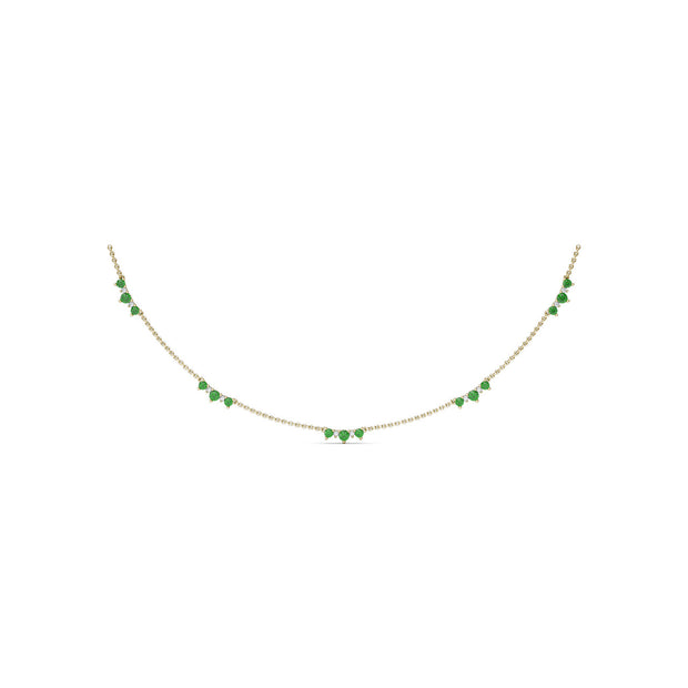 Five Stone Emerald and Diamond Station Necklace