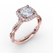 Cushion-Shaped Halo Diamond Engagement Ring With Twisted Shank