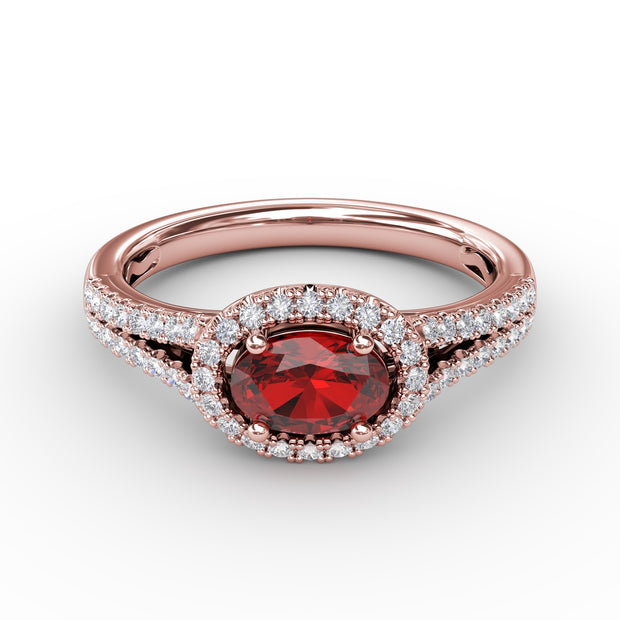 Halo Ruby and Diamond Ring