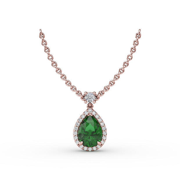 Emerald and Diamond Teardrop Necklace