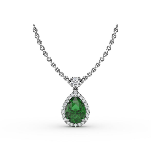 Emerald and Diamond Teardrop Necklace