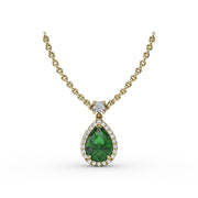 Emerald and Diamond Teardrop Necklace