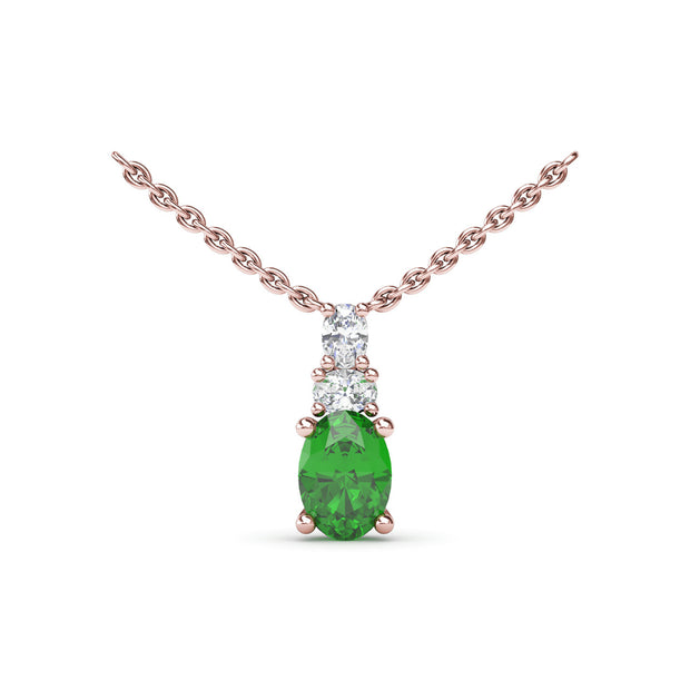 Oval Solitaire Emerald and Diamond Necklace
