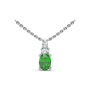 Oval Solitaire Emerald and Diamond Necklace