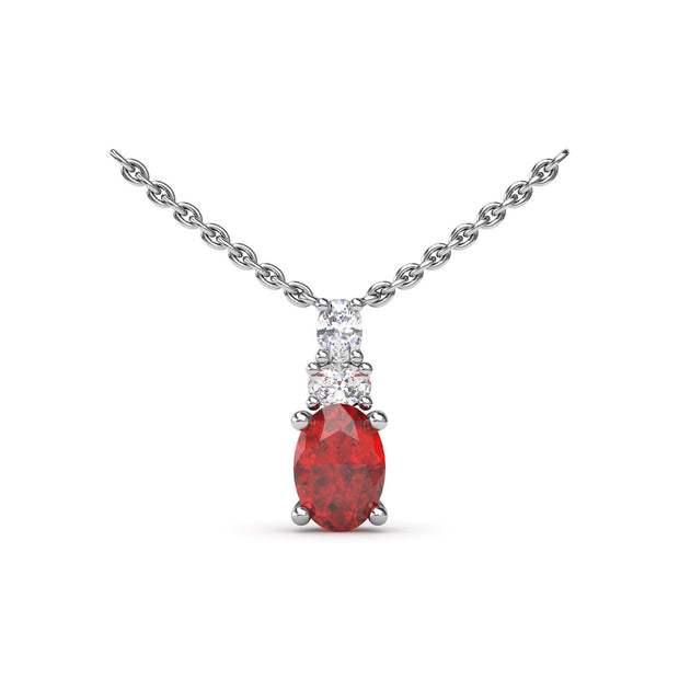 Oval Solitaire Ruby and Diamond Necklace