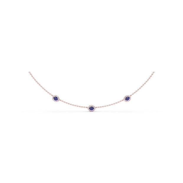 Three Stone Sapphire and Diamond Necklace