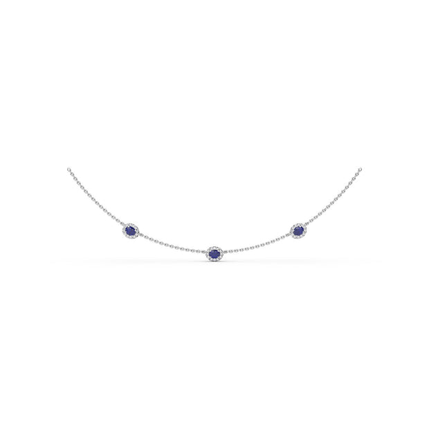 Three Stone Sapphire and Diamond Necklace