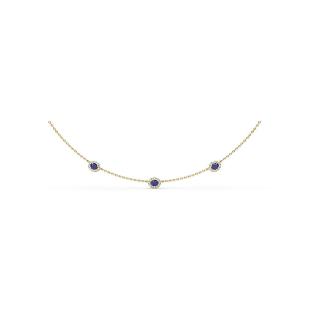 Three Stone Sapphire and Diamond Necklace