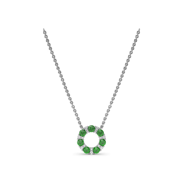 Shared Prong Emerald and Diamond Circle Necklace