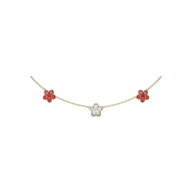 Three-Station Diamond and Ruby Necklace