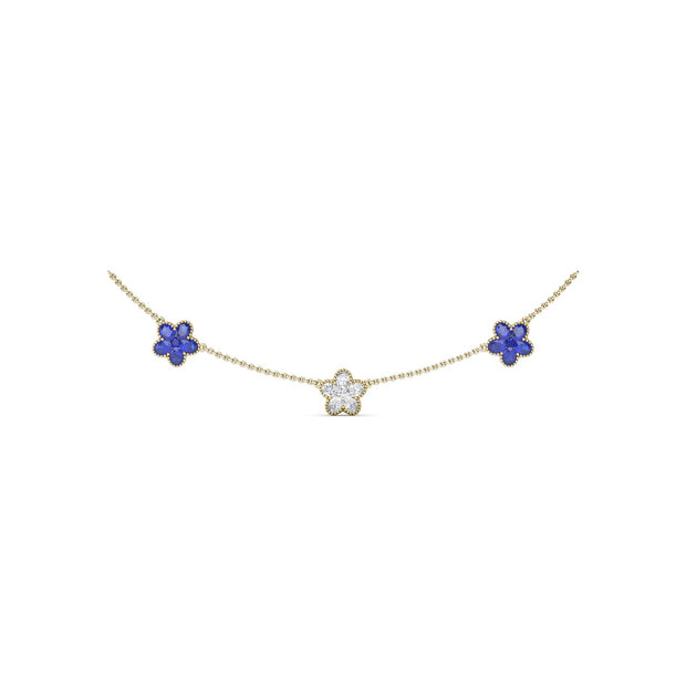 Three-Station Diamond and Sapphire Necklace