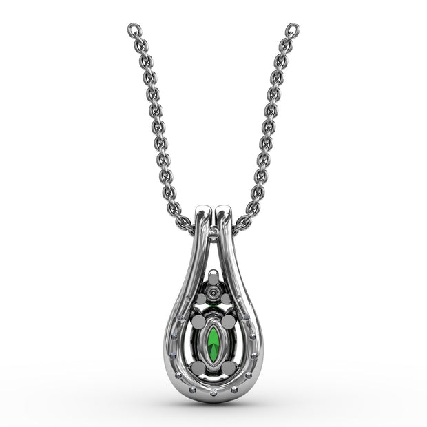 Halo Teardrop Emerald and Diamond Pendant