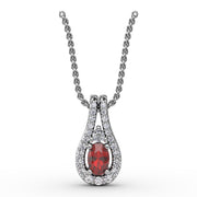 Halo Teardrop Ruby and Diamond Pendant