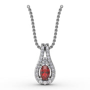 Halo Teardrop Ruby and Diamond Pendant