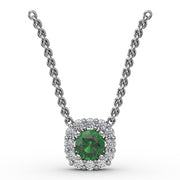 Classic Round Emerald and Diamond Pendant
