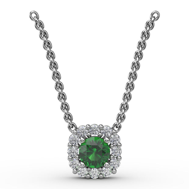 Classic Round Emerald and Diamond Pendant