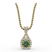 Halo Emerald and Diamond Pendant