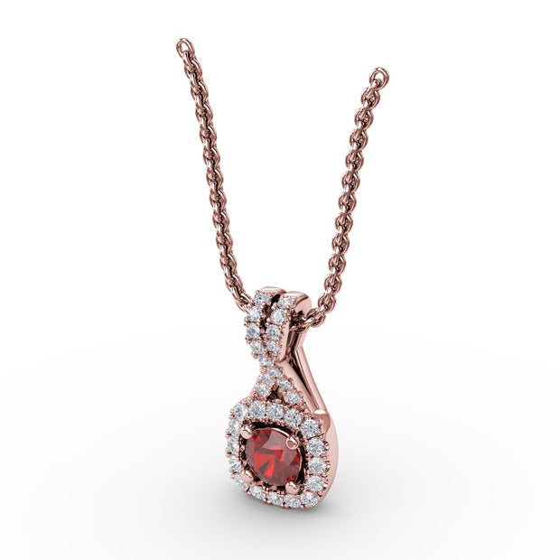 Halo Ruby and Diamond Pendant