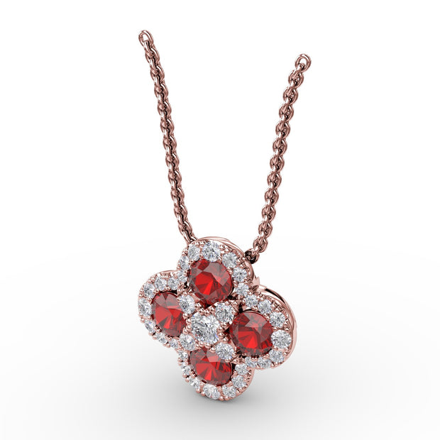 Flower Ruby and Diamond Pendant
