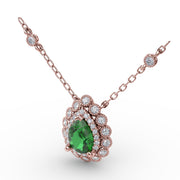 Floral Teardrop Emerald and Diamond Pendant