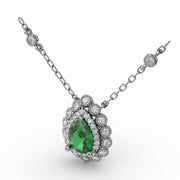 Floral Teardrop Emerald and Diamond Pendant