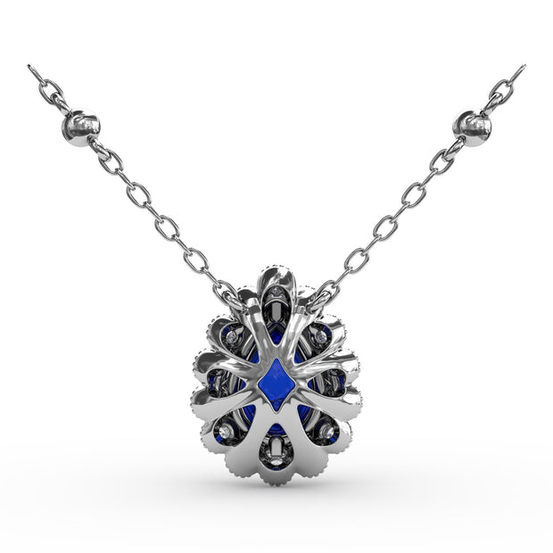 Floral Teardrop Sapphire and Diamond Pendant
