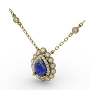 Floral Teardrop Sapphire and Diamond Pendant