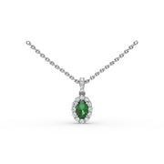 Emerald and Diamond Halo Necklace