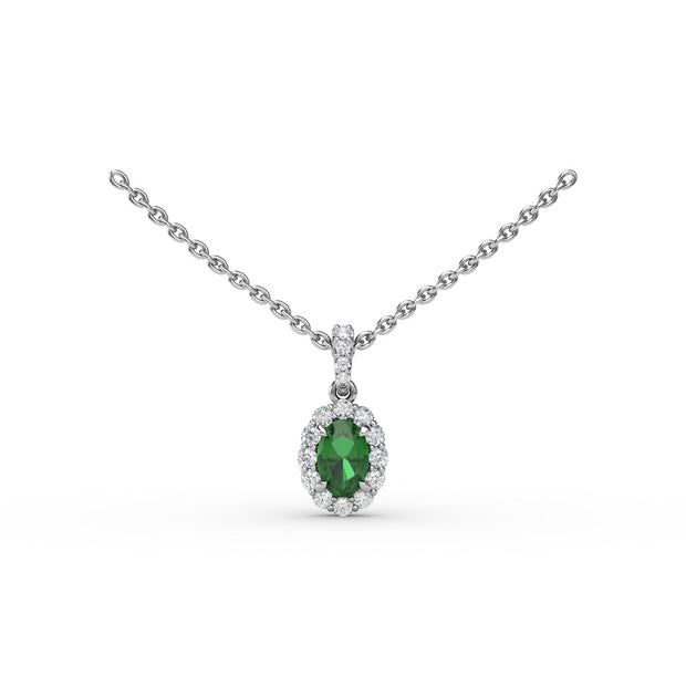 Emerald and Diamond Halo Necklace