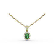 Emerald and Diamond Halo Necklace