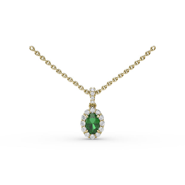 Emerald and Diamond Halo Necklace