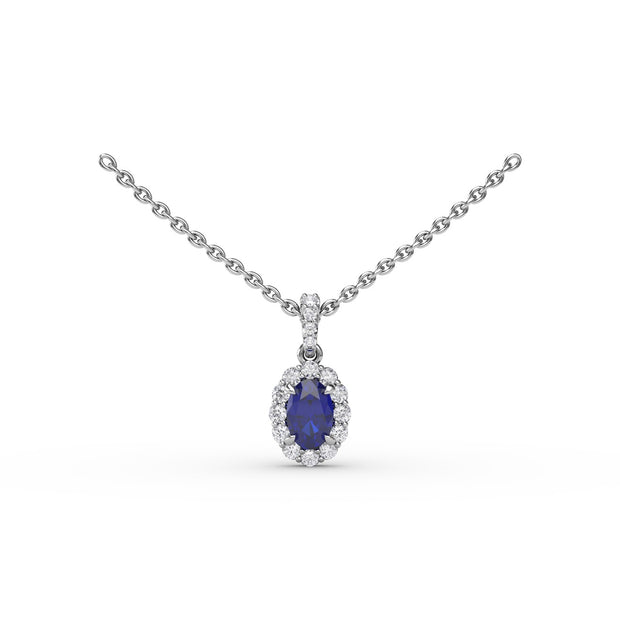 Sapphire and Diamond Halo Necklace