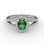 Split Shank Oval Emerald and Diamond Ring
