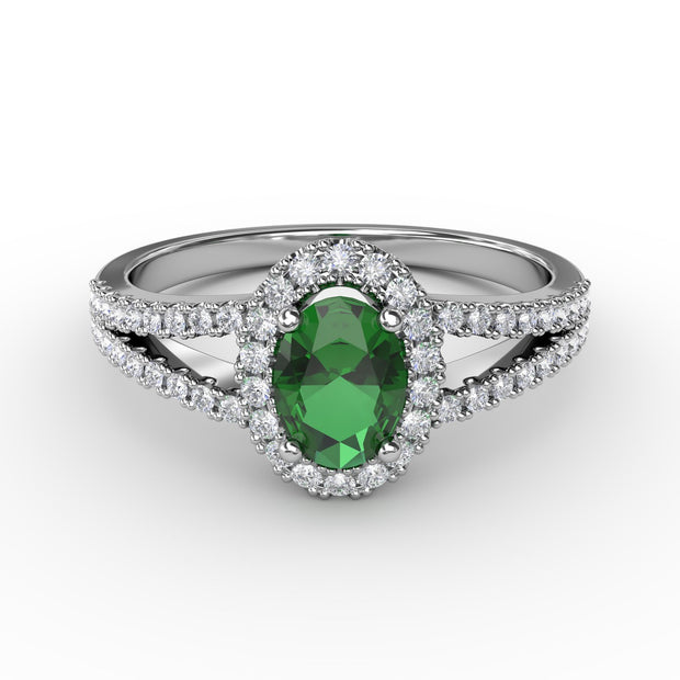 Split Shank Oval Emerald and Diamond Ring