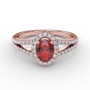 Split Shank Oval Ruby and Diamond Ring