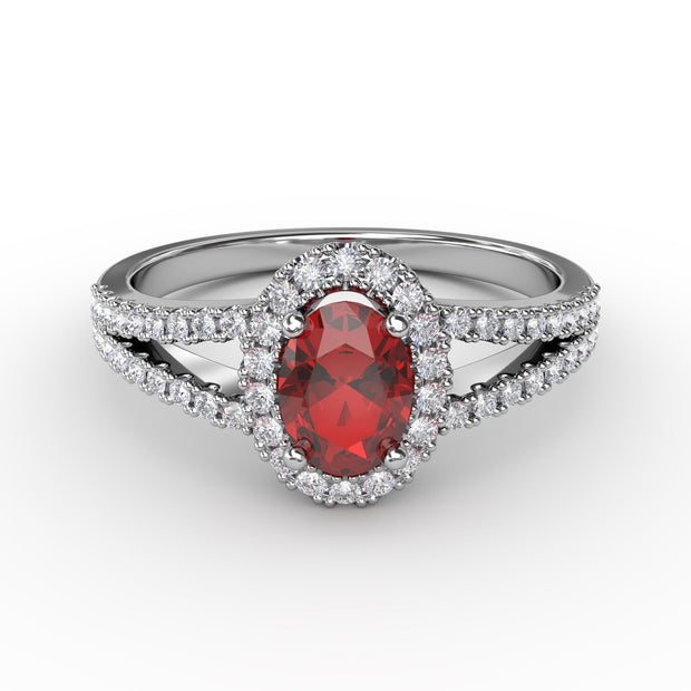 Split Shank Oval Ruby and Diamond Ring