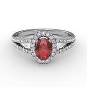 Split Shank Oval Ruby and Diamond Ring