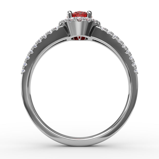 Split Shank Oval Ruby and Diamond Ring