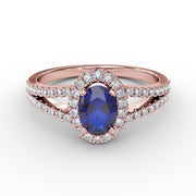 Split Shank Oval Sapphire and Diamond Ring