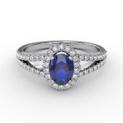 Split Shank Oval Sapphire and Diamond Ring