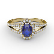 Split Shank Oval Sapphire and Diamond Ring