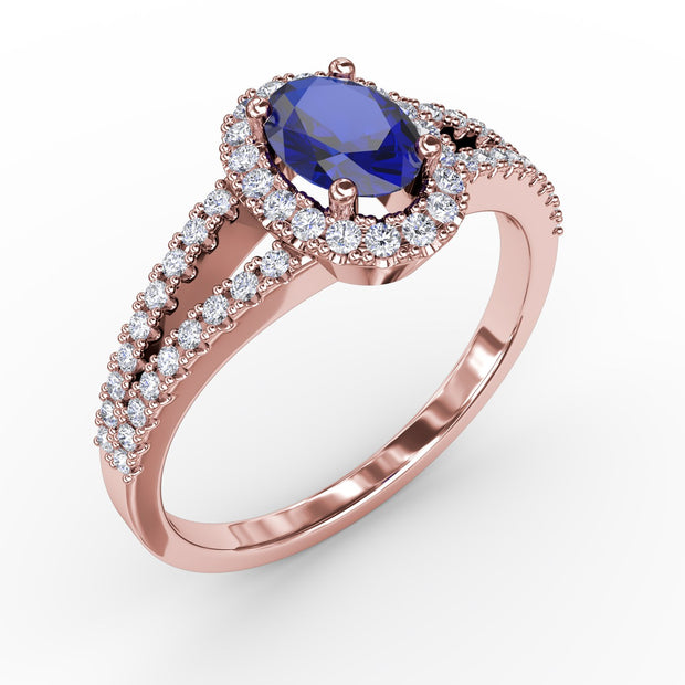 Split Shank Oval Sapphire and Diamond Ring