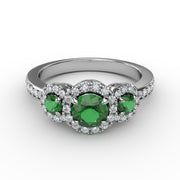 Dazzling Three Stone Emerald And Diamond Ring