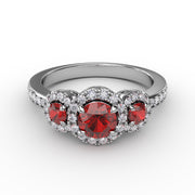 Dazzling Three Stone Ruby And Diamond Ring