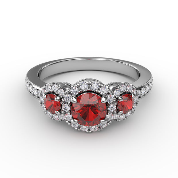 Dazzling Three Stone Ruby And Diamond Ring