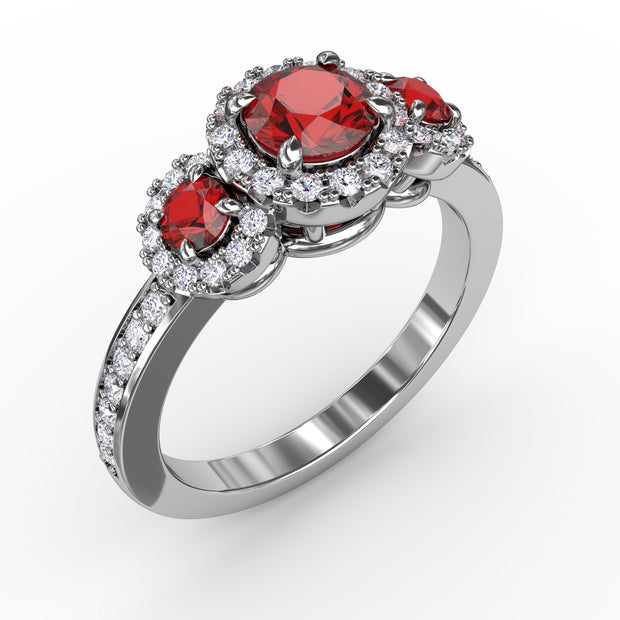 Dazzling Three Stone Ruby And Diamond Ring