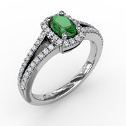 Split Shank Oval Emerald and Diamond Ring